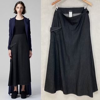 ヨウジヤマモト(Yohji Yamamoto)のヨウジヤマモト DENIM SKIRT WITH DIAGONAL POCKET(ロングスカート)