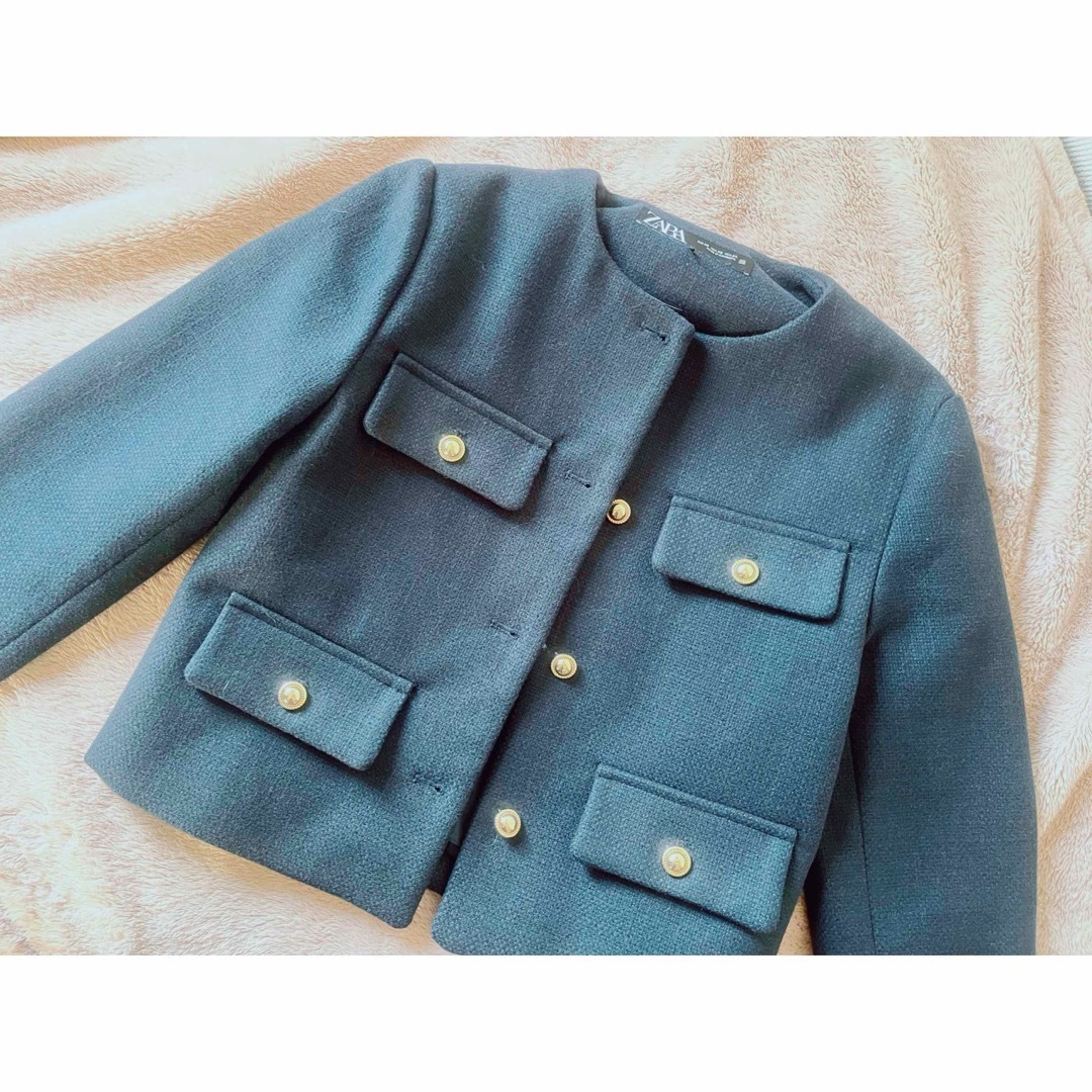 ZARA - 【美品】フラップクロップドジャケット/ネイビー/XSの ZARA - 【美品】フラップクロップドジャケット/ネイビー/XSの