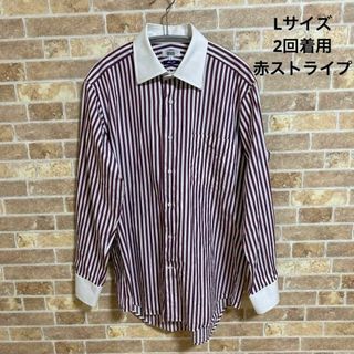 BRUNO - 【超美品】クレリックストライプシャツ　スリムフィット　Lサイズ　ワインレッド