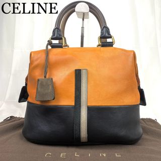 セリーヌ(celine)のCELINE ハンドバッグ　バイカラー　レザー　ブラック　ブラウン　ロゴ刻印(ハンドバッグ)