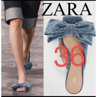 ザラ(ZARA)のZARA⭐︎リボンベルベットミュール　STORY掲載　高垣麗子　リボン　ミュール(ミュール)