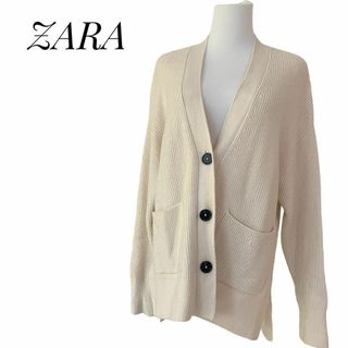 ザラ(ZARA)のZARA  ザラ　レディース　長袖　ニット　カーディガン　L   オフホワイト(カーディガン)