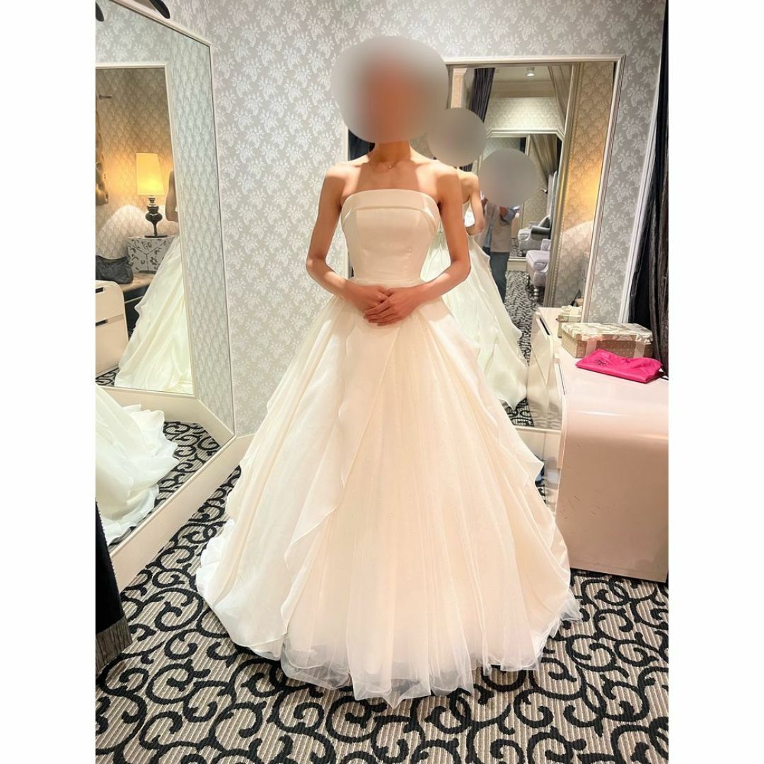 ウェディングドレス ベアトップ ソフトチュール 編み上げ トレーン 結婚式/前撮