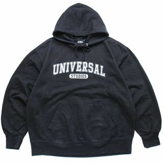 UNIVERSAL STUDIOS ユニバーサルスタジオ スウェットパーカー 黒 XL★フーディー 遊園地 アトラクション オーバーサイズ ビッグサイズ(パーカー)