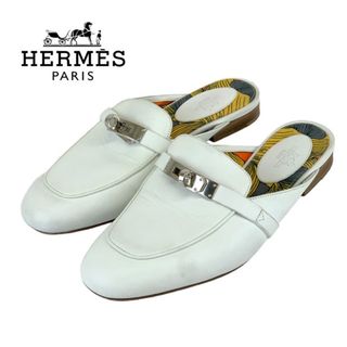 エルメス(Hermes)のエルメス HERMES オズ フラットシューズ スリッポン 靴 シューズ レザー ホワイト ミュール ケリー金具(ミュール)