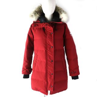 カナダグース(CANADA GOOSE)の美品△CANADA GOOSE カナダグース 3802LA SHELBURNE PARKA シェルバーン ファー・フード・ロゴワッペン付き ダウンコート レッド M カナダ製 正規品 レディース(ダウンコート)