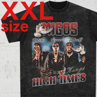 Migos　ミーゴス　ヴィンテージ加工　ラップ　Tシャツ　ブラック　XXL(Tシャツ/カットソー(半袖/袖なし))