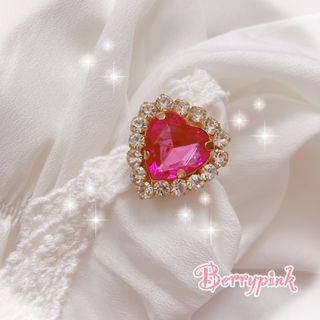 Berrypink♡ビジューとガラスハートのリング♡ピンク(リング)