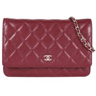 シャネル(CHANEL)のシャネル CHANEL ココマーク マトラッセ チェーンウォレット キャビアスキン A33814 レッド シルバー金具【中古】(その他)