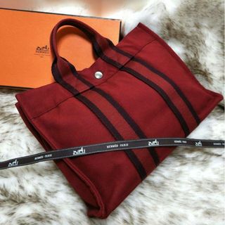 エルメス(Hermes)の★超美品★エルメス フールトゥ トートバッグPM コットン キャンバス レッド(トートバッグ)