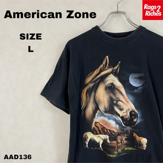 American Zone アニマル Horse 馬 ピッグ プリントTシャツ(Tシャツ/カットソー(半袖/袖なし))