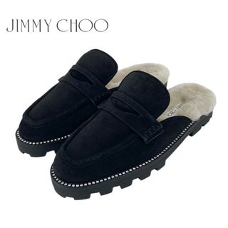 ジミーチュウ(JIMMY CHOO)のジミーチュウ JIMMY CHOO フラットシューズ スリッポン 靴 シューズ スエード ファー ブラック ベージュ 未使用 ミュール ラインストーン(ミュール)