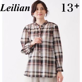 leilian - 極美品　レリアン　大きいサイズ　バンドカラー　チェック　シャツ　13号