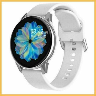 スマートウォッチ レディース iphone Android 丸型 ライトグレー(腕時計)