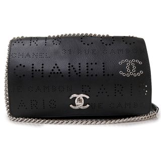 シャネル(CHANEL)のシャネル ココマーク CC パンチング フラップ Wチェーン 2WAY 斜め掛け ショルダーバッグ カーフスキン レザー ブラック 黒 ツイードポーチ付 AS0299 シルバー金具 CHANEL（美品）(ショルダーバッグ)