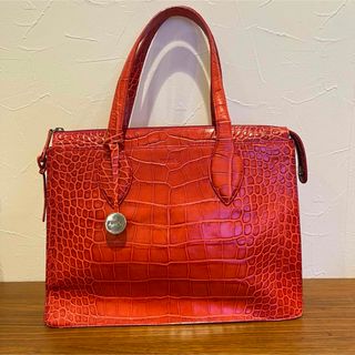 フルラ(Furla)のフルラ　FURLA トートバッグ  ハンドバッグ クロコ型押しレザー 赤系　美品(トートバッグ)