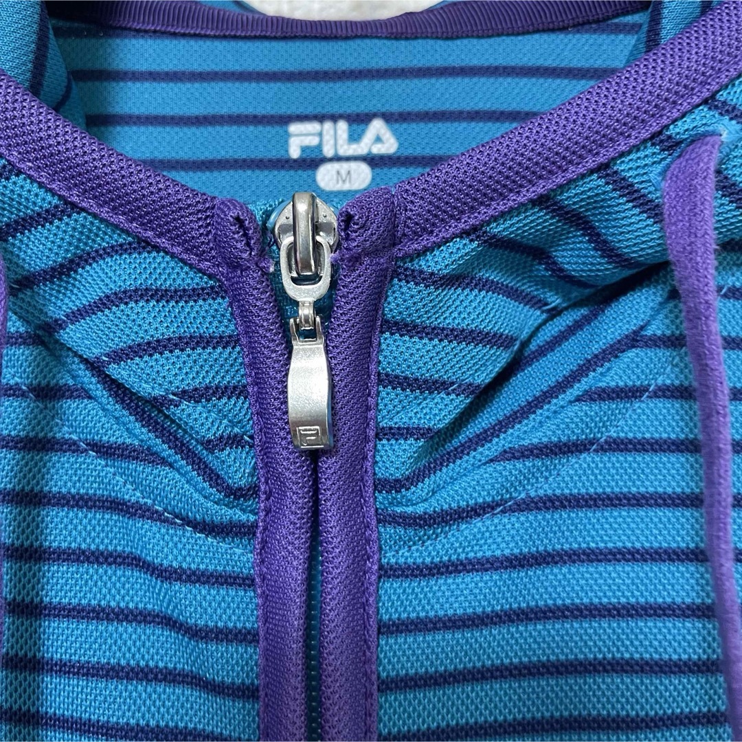 FILA(フィラ)のフィラ　ジップパーカー　フーディー　ボーダー　長袖　ロゴ刺繍　スポーツ　Mサイズ レディースのトップス(パーカー)の商品写真