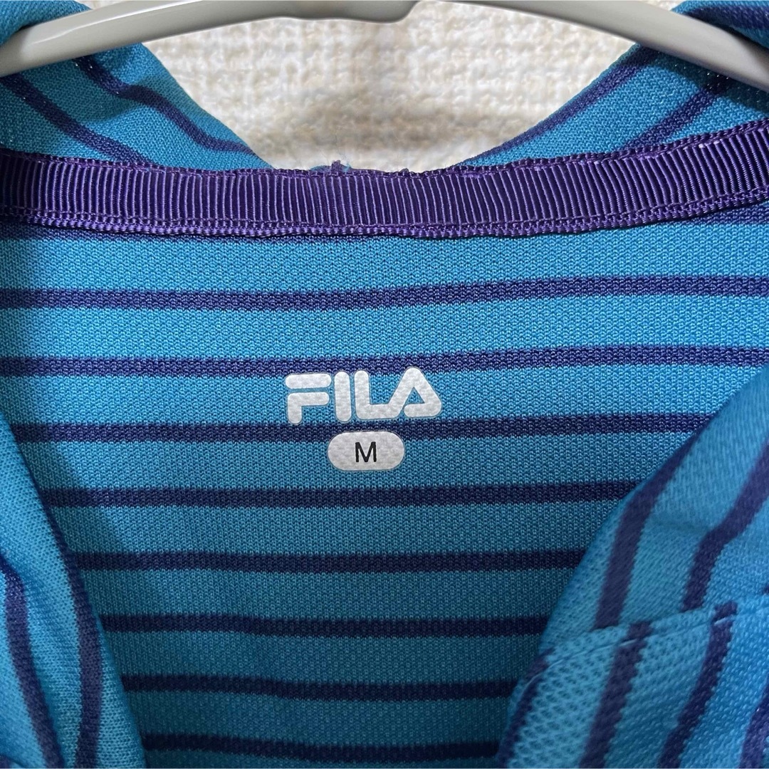 FILA(フィラ)のフィラ　ジップパーカー　フーディー　ボーダー　長袖　ロゴ刺繍　スポーツ　Mサイズ レディースのトップス(パーカー)の商品写真