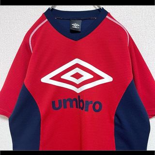 UMBRO - UMBLO アンブロ Tシャツ ゲームシャツ 半袖 でかロゴ 赤×紺 S