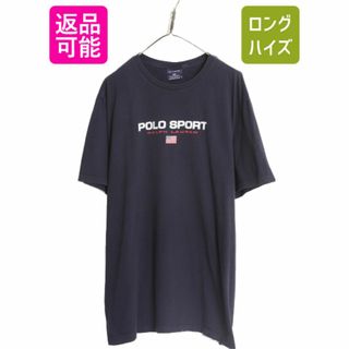 ラルフローレン(Ralph Lauren)の90s ポロスポーツ ラルフローレン プリント 半袖 シャツ メンズ XL / 古着 90年代 オールド POLO SPORT ポロ 星条旗 大きいサイズ ネイビー(Tシャツ/カットソー(半袖/袖なし))