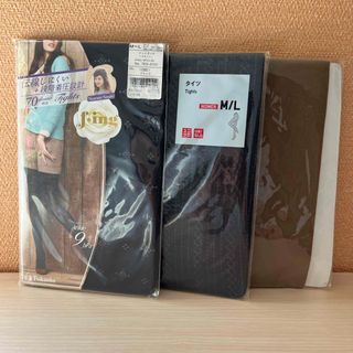 ユニクロ(UNIQLO)の【セット売り】柄タイツ(黒)2足➕おまけ(茶色タイツ1足)  フクスケ　ユニクロ(タイツ/ストッキング)