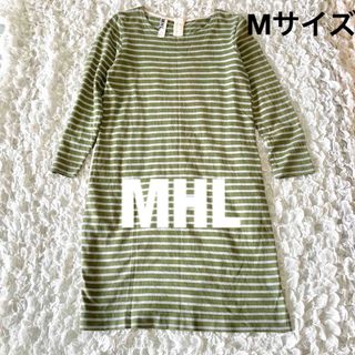 エムエイチエル(MHL.)のマーガレットハウエルMHL. ボーダー長袖ワンピース 2 Mサイズ (ひざ丈ワンピース)