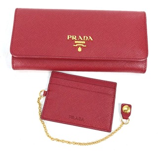 プラダ(PRADA)のプラダ PRADA ロゴ 1MH132 ロングウォレット サフィアーノ パスケース付き フラップ 長財布 サフィアーノレザ－ レッド(財布)