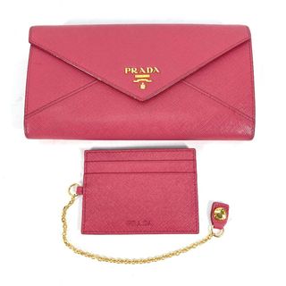 プラダ(PRADA)のプラダ PRADA ロゴ 1MH037 ロングウォレット サフィアーノ パスケース付き フラップ 長財布 サフィアーノレザー ピンク(財布)