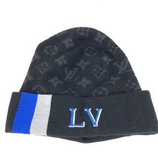 ルイヴィトン(LOUIS VUITTON)のルイヴィトン LOUIS VUITTON ボネ・LV バーシティ  M77954 ビーニー 帽子 ニット帽 ニットキャップ ニット帽 ウール ブラック 美品(ニット帽/ビーニー)