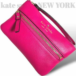 ケイトスペードニューヨーク(kate spade new york)の極美品　未使用級　ケイトスペード　ポーチ　レザー　ピンク　ロゴ　スペード(ポーチ)