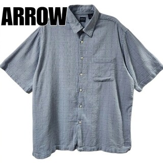 ARROW - ARROW アロー　リネン シャツ　半袖　チェック　青　サイズXL