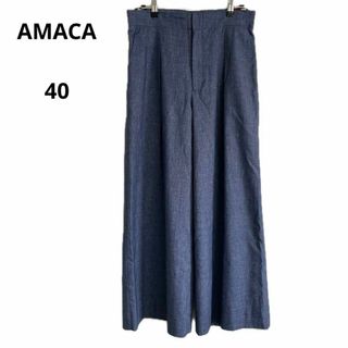 美品 AMACA アマカ ガウチョワイド パンツ 40 麻 おしゃれ(その他)