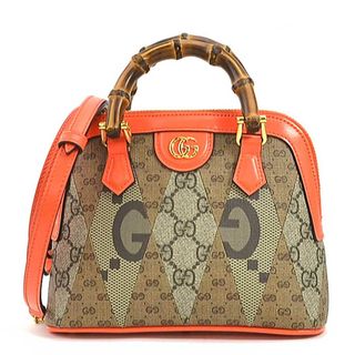 グッチ(Gucci)のグッチ GUCCI ハンドバッグ 斜め掛けショルダーバッグ ダイアナバンブーミニハンドバッグ GGスプリームキャンバス オレンジ×ブラウン×パープル レディース 715775 送料無料【中古】 99894f(ハンドバッグ)