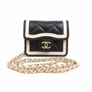 シャネル CHANEL  ミニポーチ ミニポシェット ラムスキン ブラック×ライトベージュ レディース AP3560 送料無料【中古】 99901f