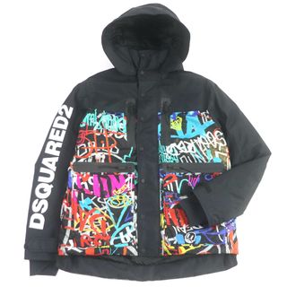 極美品□DSQUARED2 ディースクエアード 18AW S71AM0962 SKIコレクション グラフィティ ロゴプリント WZIP ダウンコート ダウンジャケット ブラック 52 正規品 メンズ