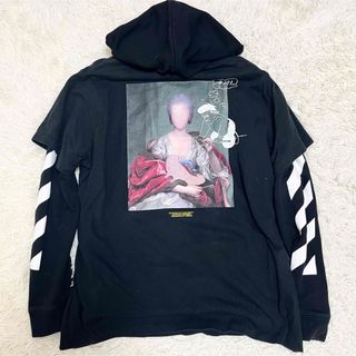 オフホワイト(OFF-WHITE)の良品 オフホワイト パーカー Tシャツ レイヤード 黒 L 大きいサイズ 春(パーカー)