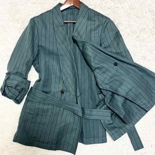 ウミットベナン(UMIT BENAN)の良品 ウミットベナン テーラードジャケット 麻 ベルト ショールカラー 春 緑(テーラードジャケット)