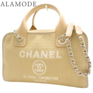 シャネル(CHANEL)のCHANEL(シャネル) ドーヴィル ボウリングバッグ ハンドバッグ ショルダー 肩掛け 2WAY キャンバス レザー ベージュ イエロー系 シルバー金具 A92750 レディース 40802096252【中古】【アラモード】(ハンドバッグ)