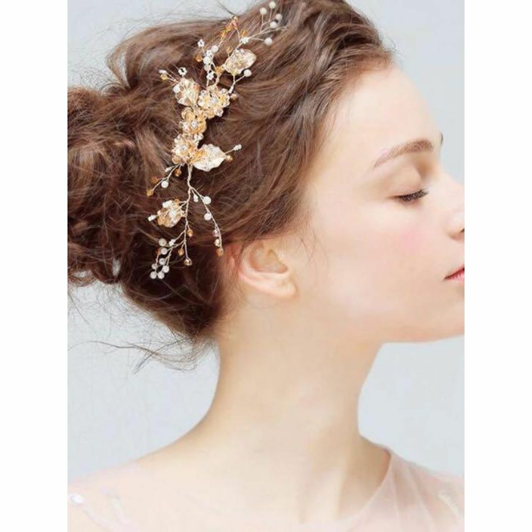 ☆ゴールド髪飾りウェディングヘッドドレスブライダル結婚式ヘアアクセサリー ボンネ レディースのアクセサリー(その他)の商品写真