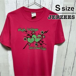 ジャージーズ(JERZEES)のJERZEES　Tシャツ　S　ピンク　ハート　プリント　ダンス　クルーネック(Tシャツ(半袖/袖なし))