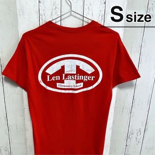 USA古着　Tシャツ　S　レッド　スクールロゴ　プリント　クルーネック　コットン(Tシャツ/カットソー(半袖/袖なし))