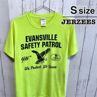 ジャージーズ(JERZEES)のJERZEES　Tシャツ　S　蛍光色　ライムイエロー　プリント　イーグル　古着(Tシャツ/カットソー(半袖/袖なし))