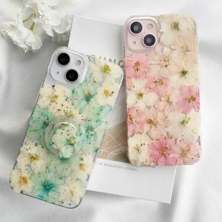 #078 全機種対応　千鳥草　押し花　金箔　キラキラ　スマホケース(iPhoneケース)