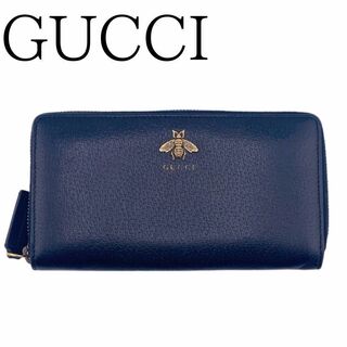 グッチ(Gucci)のグッチ レザー アニマリエ メタルビー ラウンドジップウォレット ブランド財布(長財布)