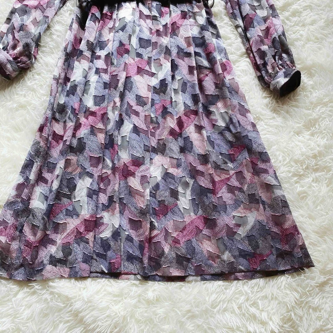 昭和レトロ ヴィンテージ ベルト付き 花柄 総柄 ピンクパープル ワンピース L 昭和レトロ ヴィンテージ ベルト付き 花柄 総柄 ピンクパープル ワンピース L