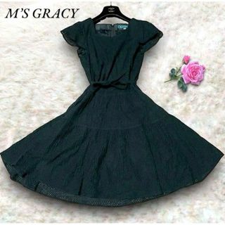 M'S GRACY - 美品✨M'S GRACY  エムズグレイシー　ワンピース　リボン　フレア　黒　S