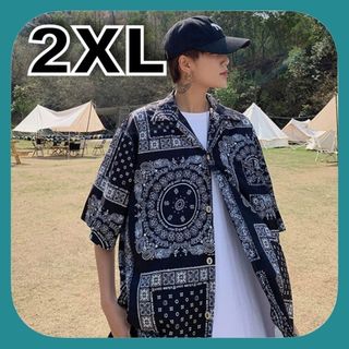 【ラス1】2XL ストリート 黒 モード ペイズリー 半袖 オーバーサイズ(シャツ)