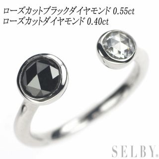 K18WG ローズカット ブラック/カラーレス ダイヤモンド リング 0.55ct 0.40ct(リング(指輪))