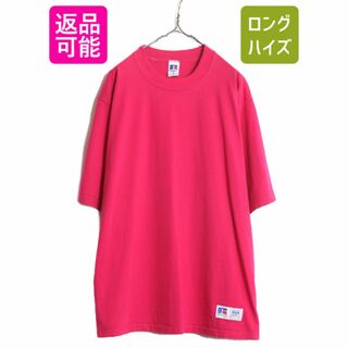 90s USA製 ラッセル モックネック 無地 半袖 Tシャツ メンズ L / 古着 90年代 オールド RUSSELL ヘビーウェイト ビッグシルエット ピンク(Tシャツ/カットソー(半袖/袖なし))