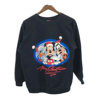 ディズニー(Disney)の90年代 USA製 Disney ディズニー ミッキーマウス スウェット キャラクター ブラック (メンズ XL) 中古 古着 Q4980(スウェット)